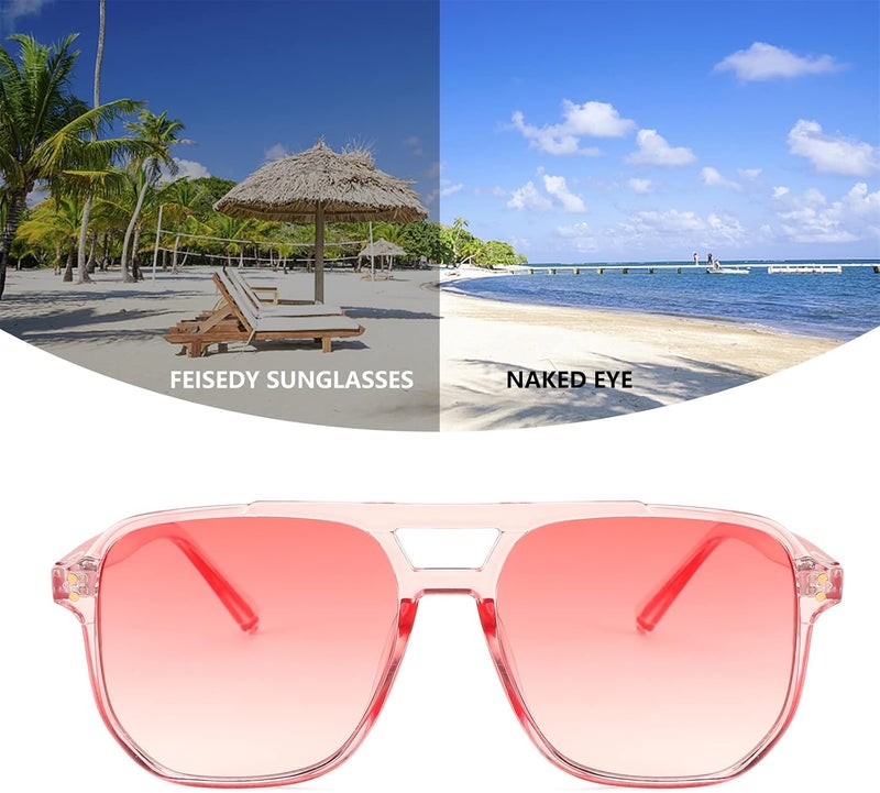 FEISEDY Retro Square Aviator Sunglasses Women Men 70s Vintage Trendy Plastic Frame Sun Glasses B2835 - Image 4